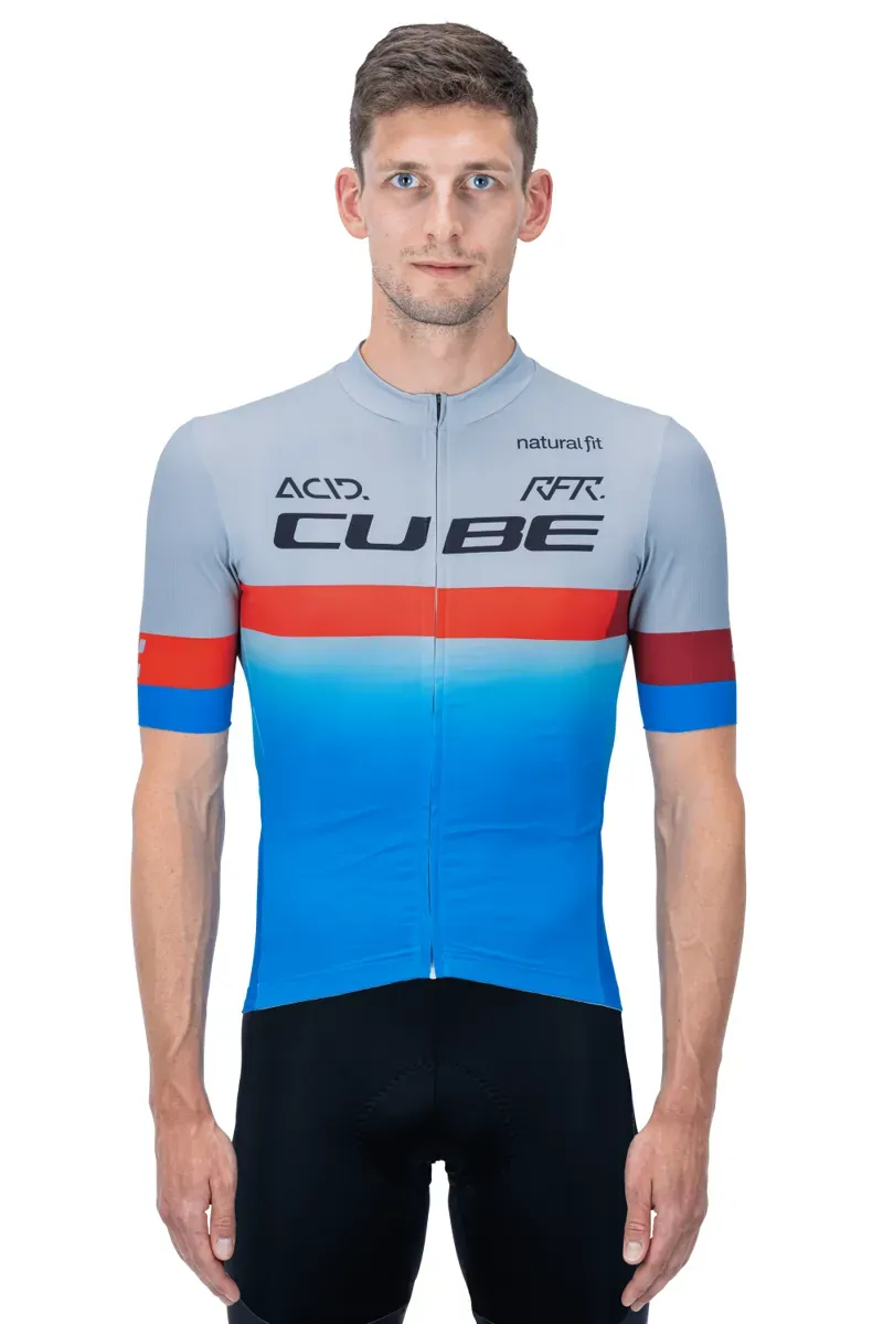 2022 Cube Teamline Short Sleeved Mens Jersey in Blue/Red/Grey