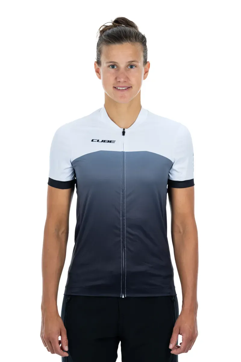 2022 Cube ATX Short Sleeve Womens Full Zip Jersey in Black/White